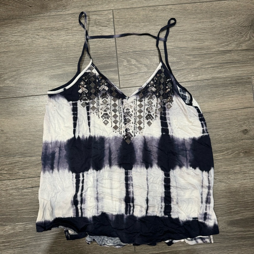 Express Blue and White Tie Dye Embroidered Tank Size XS Brand New